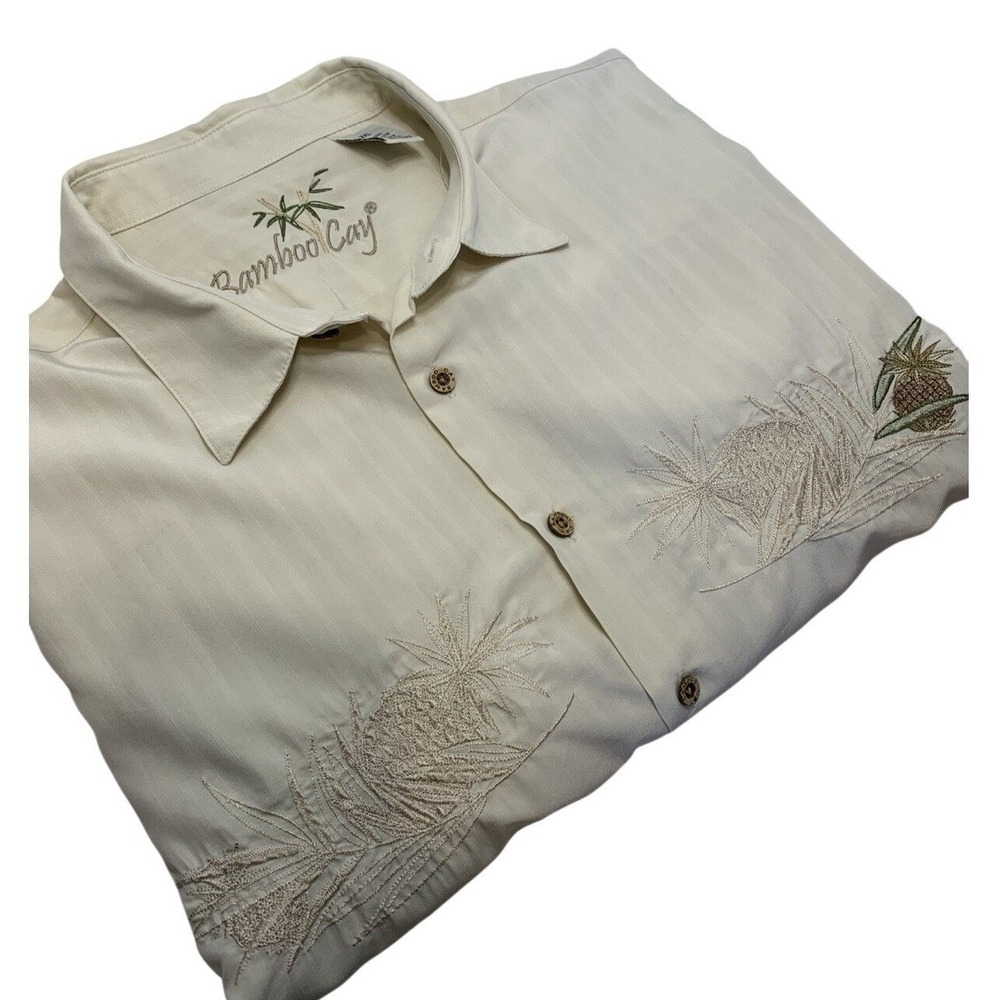 Bamboo Cay Lovely Pineapple Tropical Camp Shirt Sz XXL Embroidered Short Sleeve
